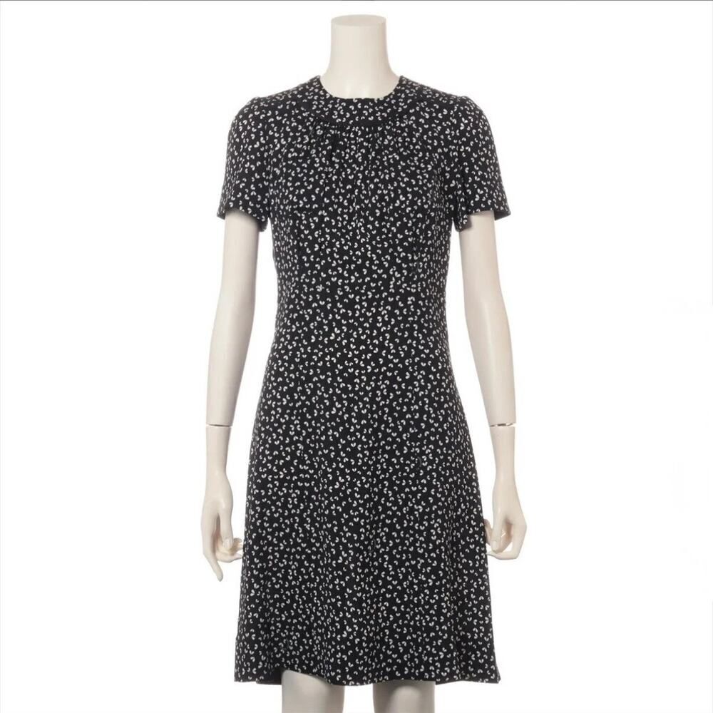 Louis Vuitton Black & 
White Floral Silk Dress Sz 36